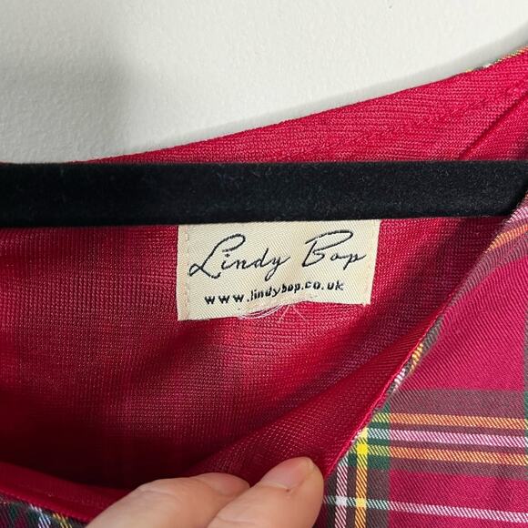 LINDY BOP red tartan plaid fit and flare sleeveless midi dress plus size 5X - Picture 4 of 6